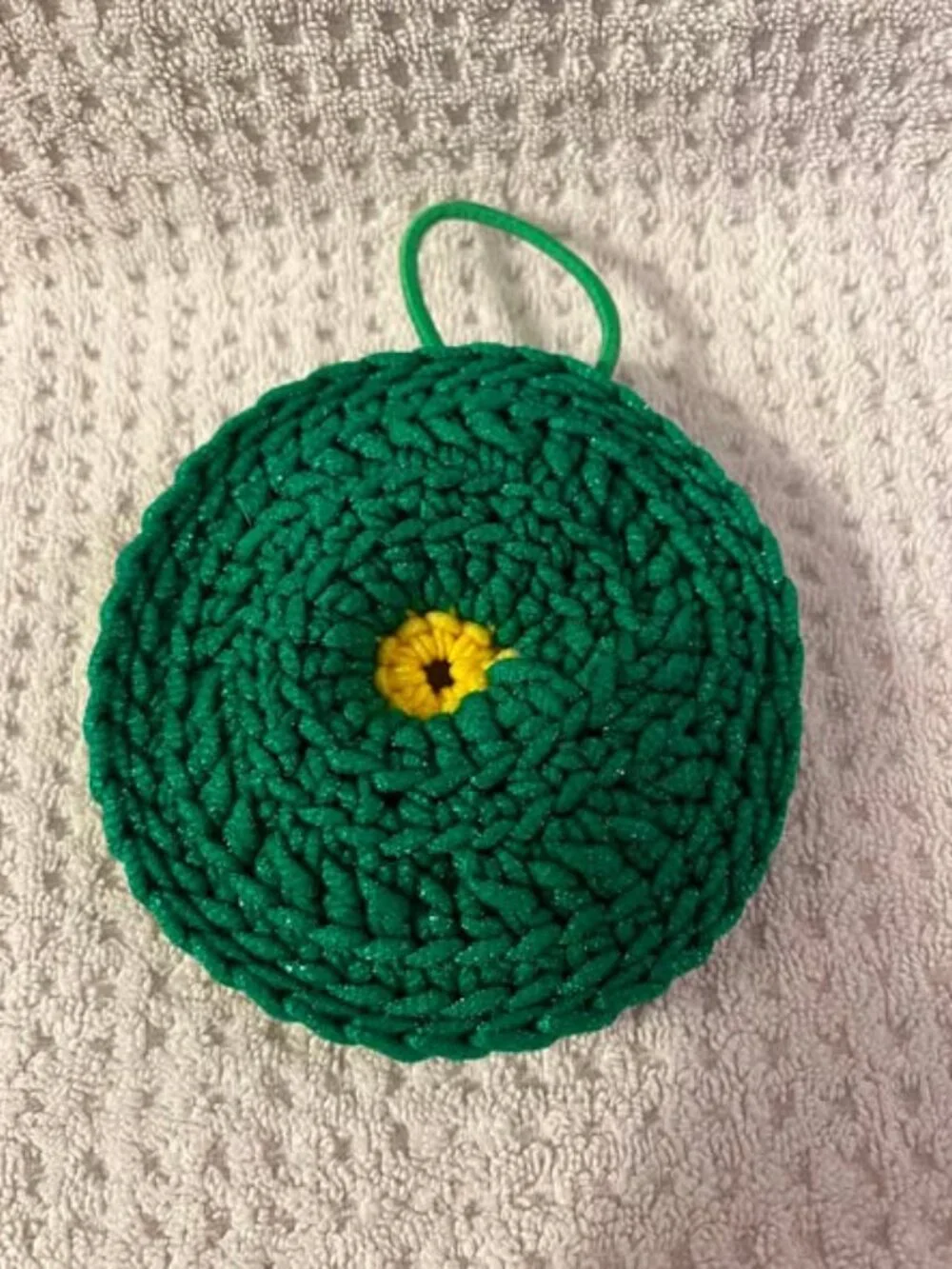 Body Exfoliator - Green and Yellow - Washable - Made w/Scrubology Yarn (Designed